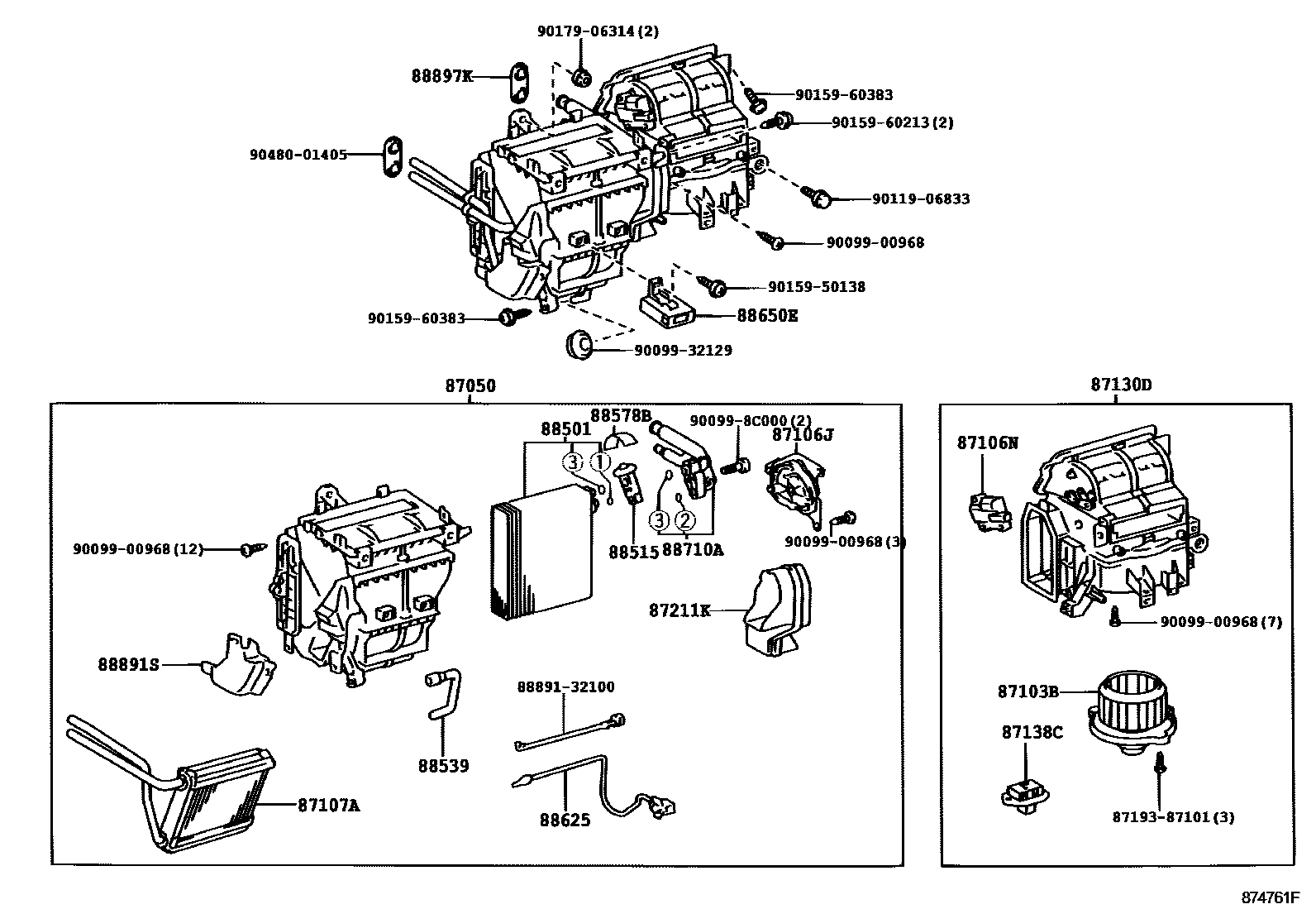 Toyota COROLLA 暖风和空调系统 - 冷却器组件 EPC diagram — 874761F