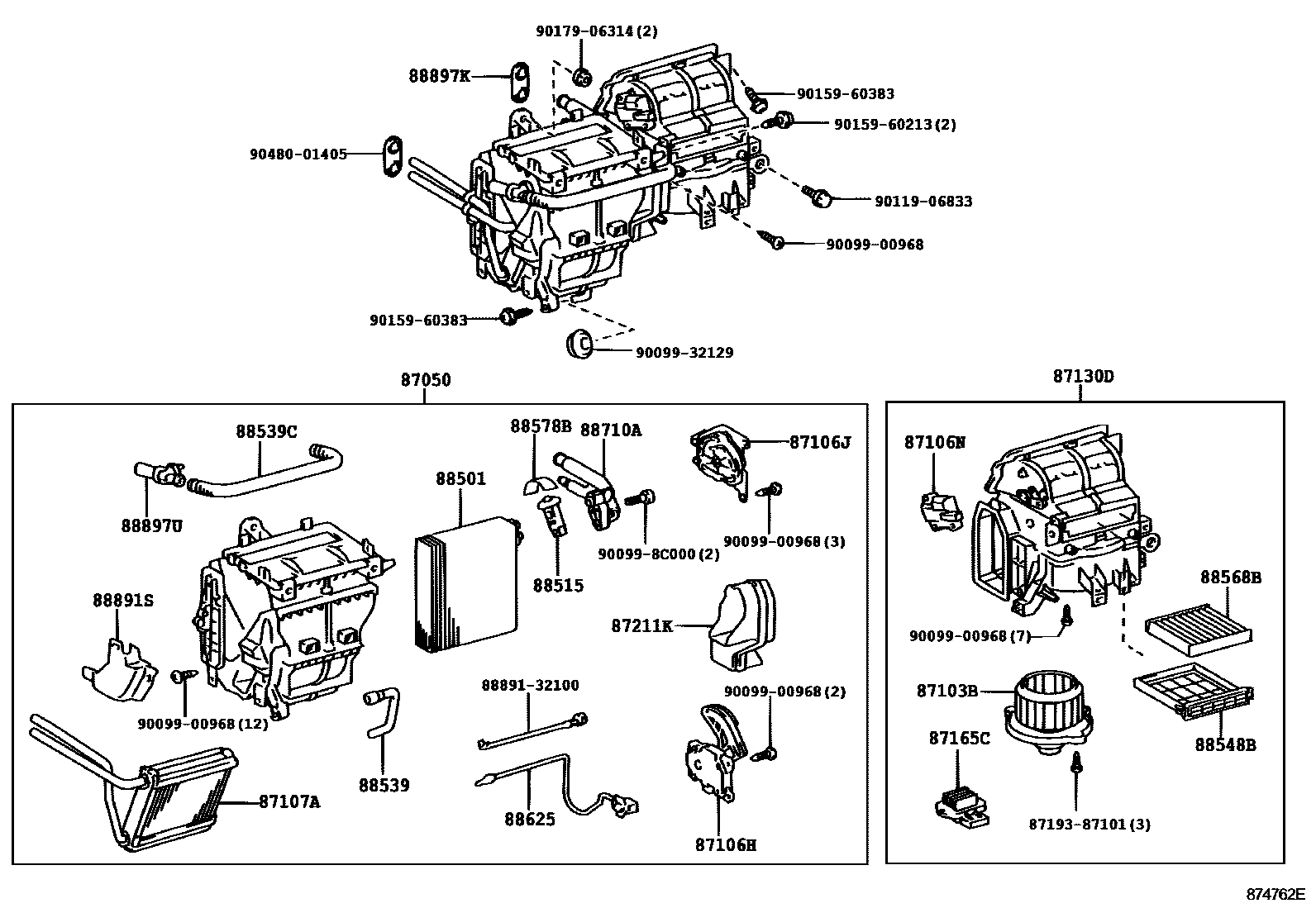 Toyota COROLLA 暖风和空调系统 - 冷却器组件 EPC diagram — 874762E