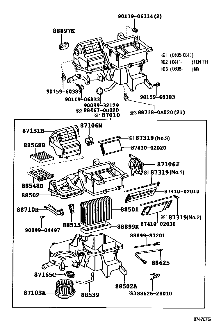 Toyota COROLLA 暖风和空调系统 - 冷却器组件 EPC diagram — 874767G