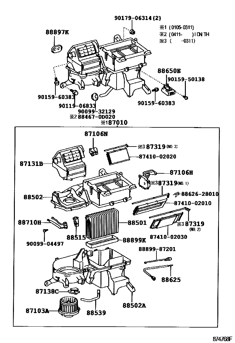 Toyota COROLLA 暖风和空调系统 - 冷却器组件 EPC diagram — 874768F
