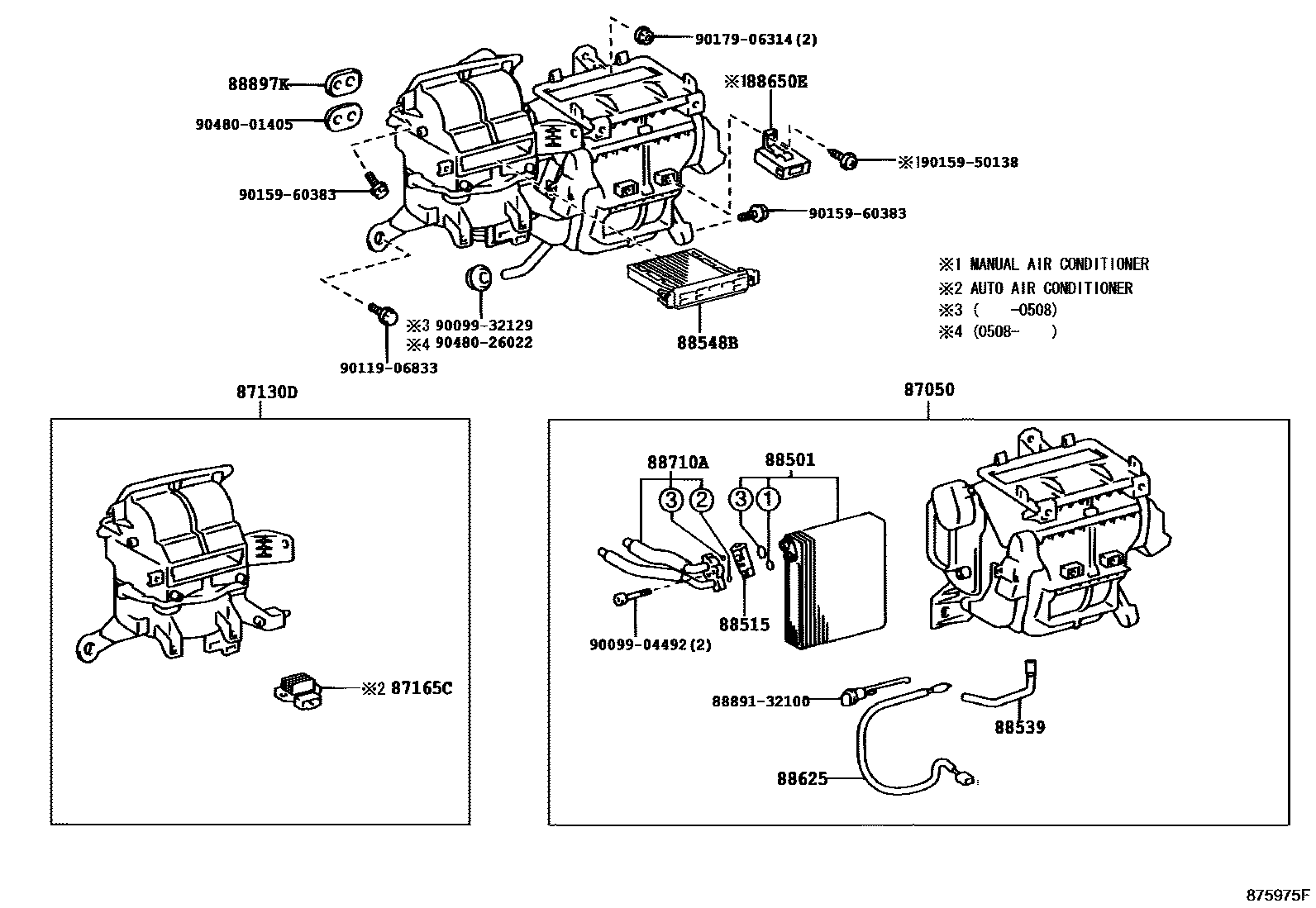 Toyota COROLLA 暖风和空调系统 - 冷却器组件 EPC diagram — 875975F
