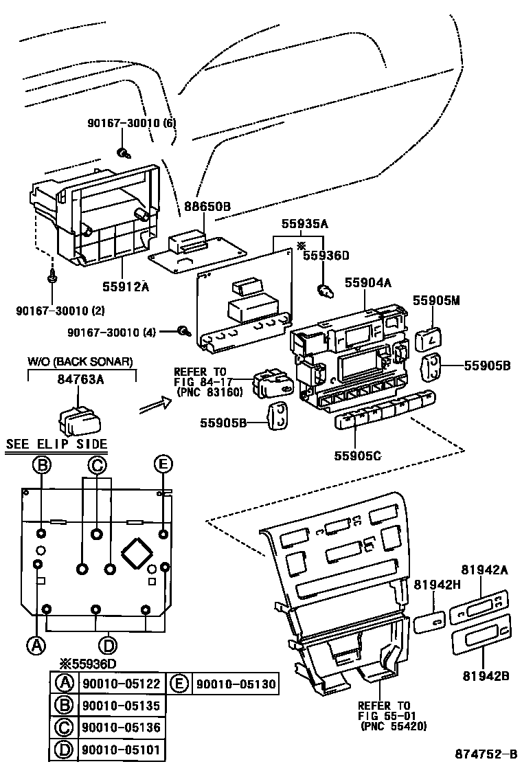 Toyota COROLLA 暖风和空调系统 - 控制器和风管 EPC diagram — 874752B