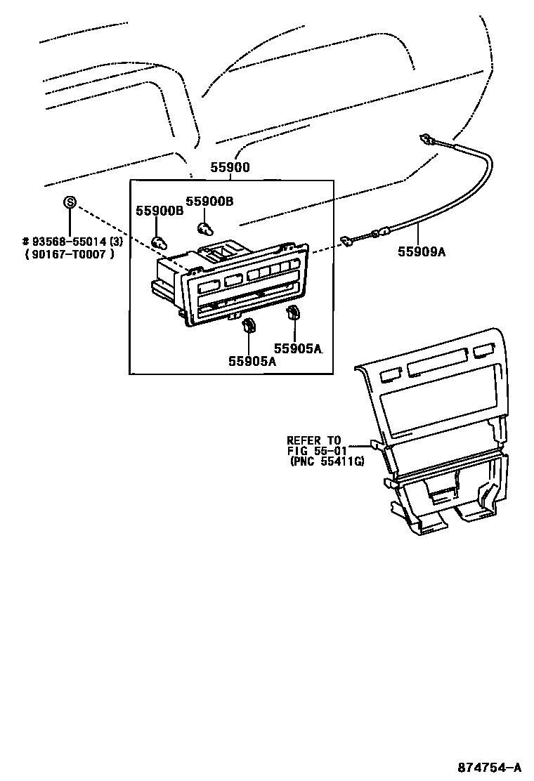 Toyota COROLLA 暖风和空调系统 - 控制器和风管 EPC diagram — 874754A