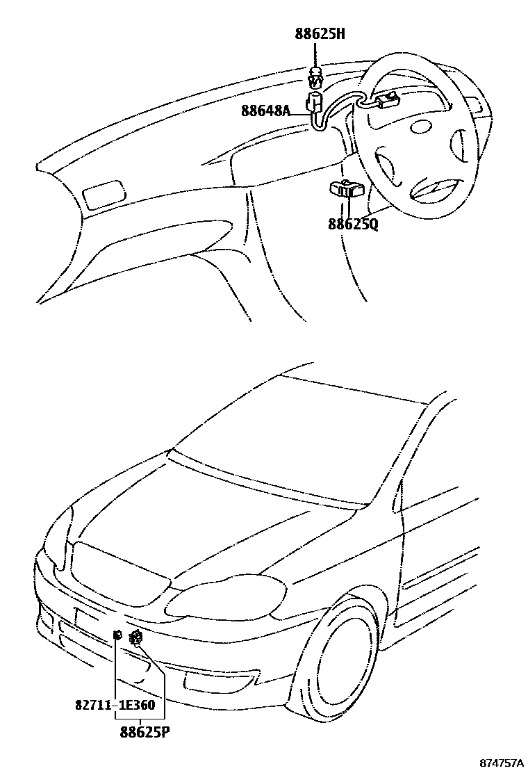 Toyota COROLLA 暖风和空调系统 - 控制器和风管 EPC diagram — 874757A