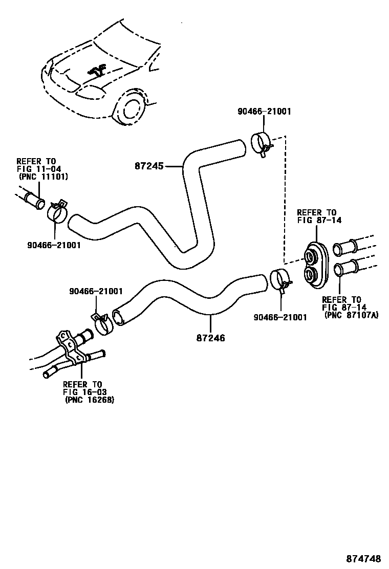 Toyota COROLLA 暖风和空调系统 - 水管 EPC diagram — 874748