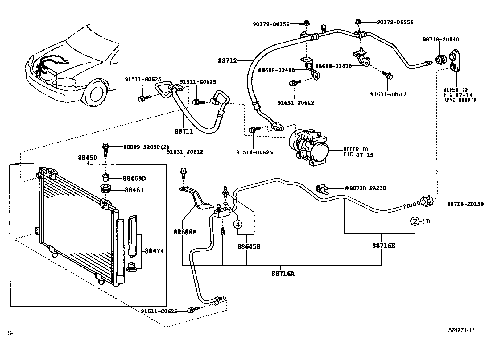 Toyota COROLLA Heating & Air Conditioning - Cooler Piping EPC diagram — 874771H