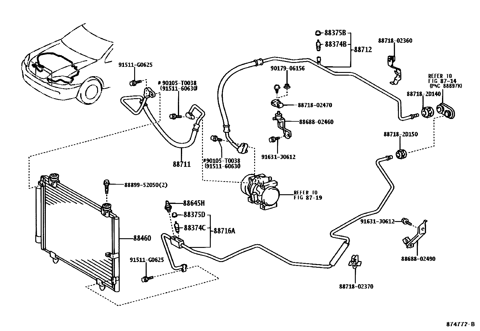 Toyota COROLLA Heating & Air Conditioning - Cooler Piping EPC diagram — 874772C