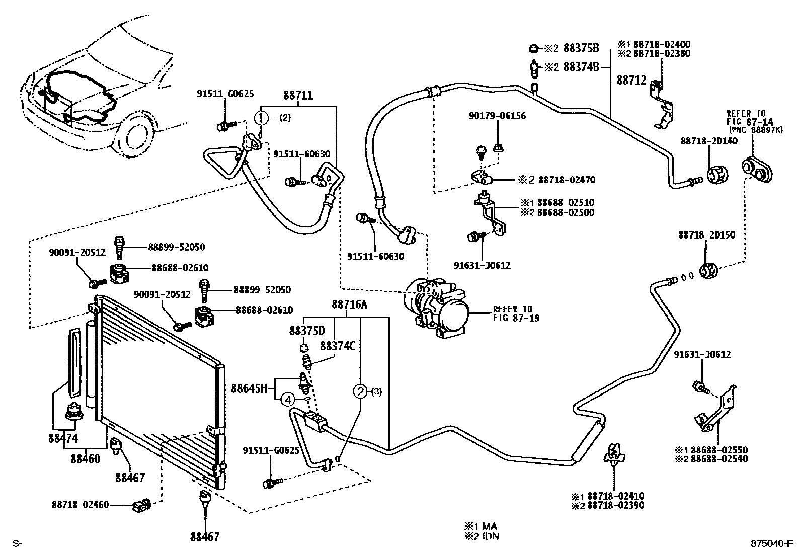 Toyota COROLLA Heating & Air Conditioning - Cooler Piping EPC diagram — 875040G