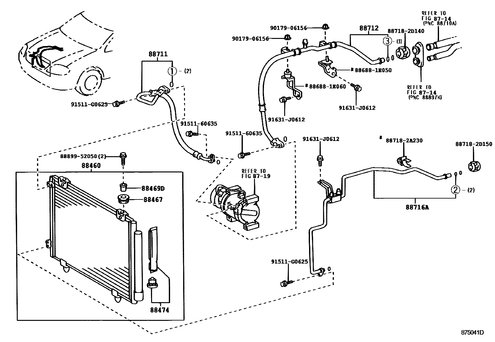 Toyota COROLLA Heating & Air Conditioning - Cooler Piping EPC diagram — 875041D