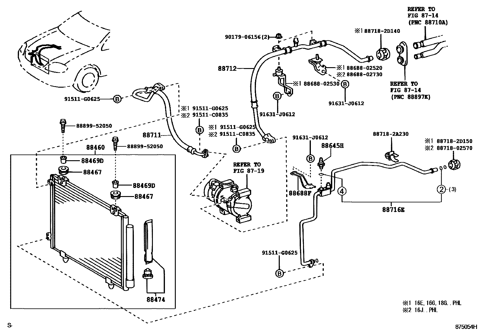 Toyota COROLLA Heating & Air Conditioning - Cooler Piping EPC diagram — 875054H