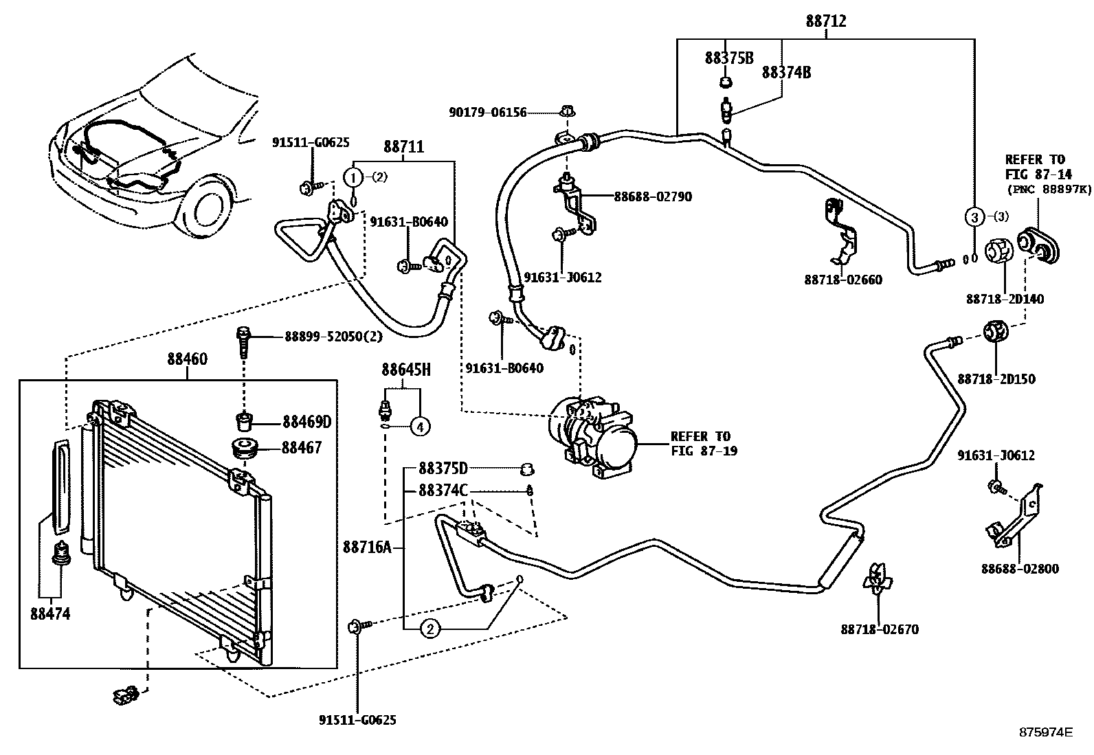 Toyota COROLLA Heating & Air Conditioning - Cooler Piping EPC diagram — 875974E