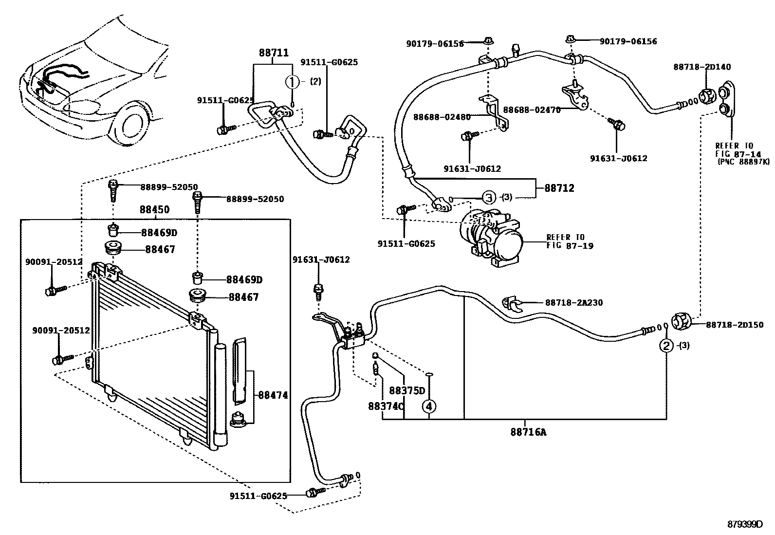 Toyota COROLLA Heating & Air Conditioning - Cooler Piping EPC diagram — 876399D