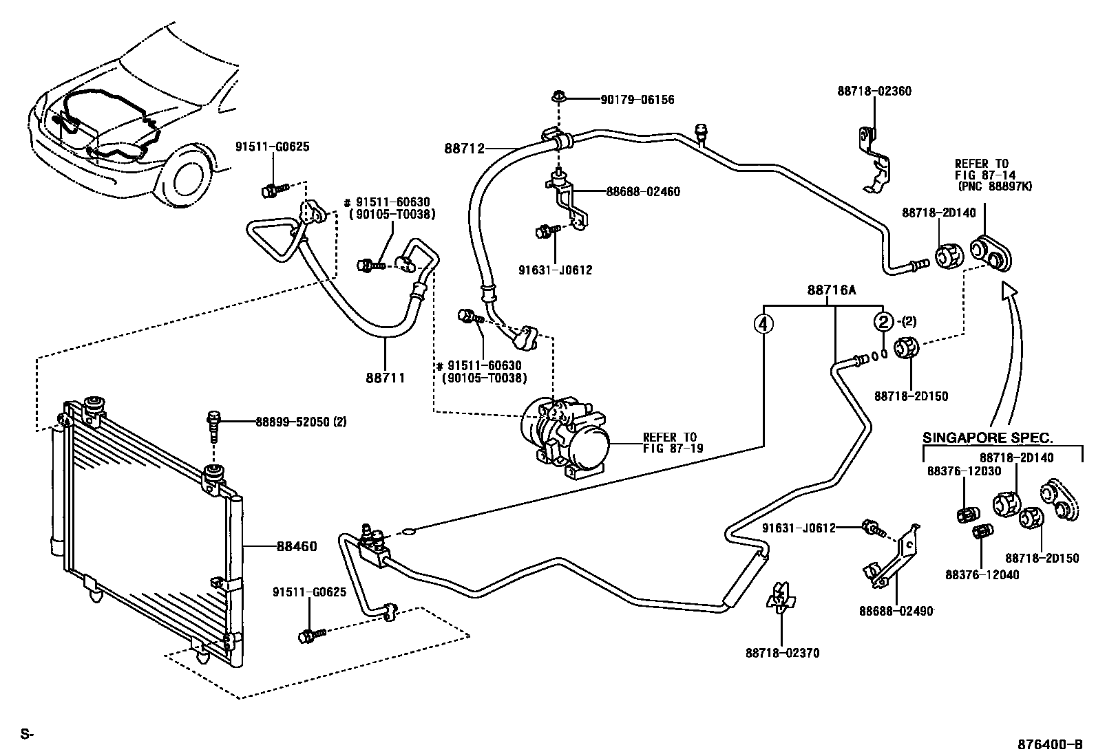 Toyota COROLLA Heating & Air Conditioning - Cooler Piping EPC diagram — 876400B