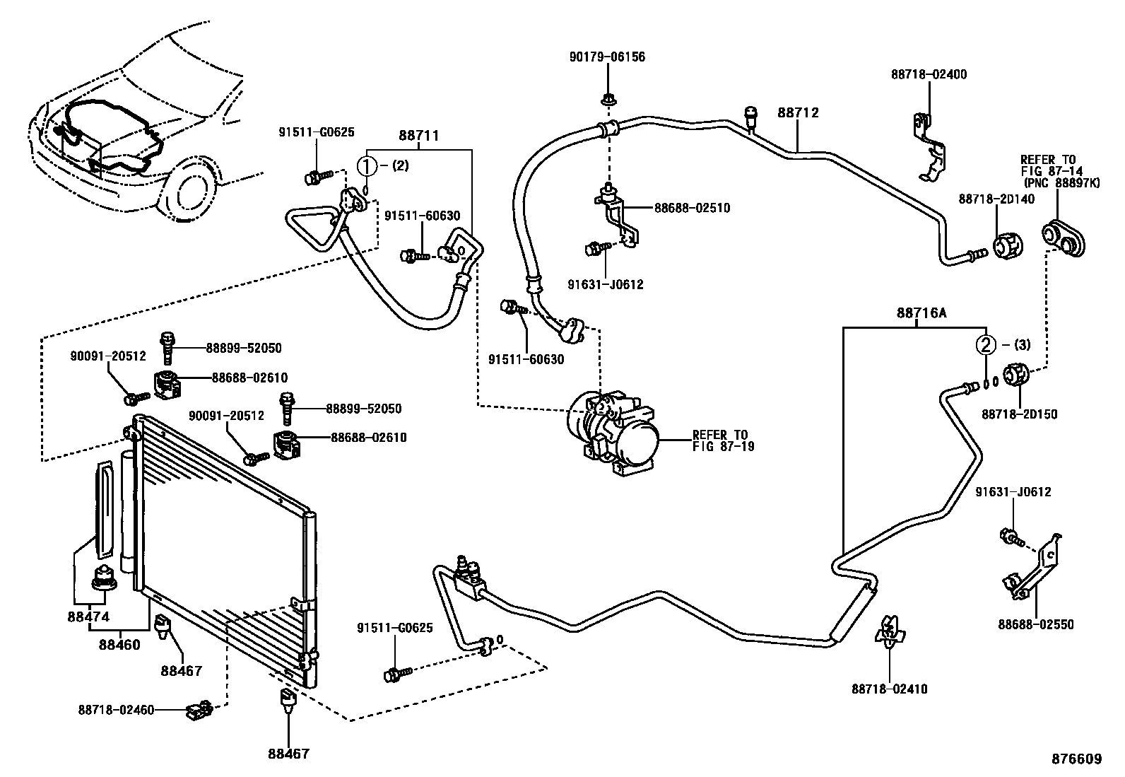 Toyota COROLLA Heating & Air Conditioning - Cooler Piping EPC diagram — 876609