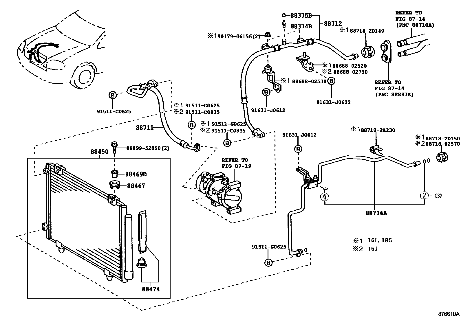 Toyota COROLLA Heating & Air Conditioning - Cooler Piping EPC diagram — 876610A