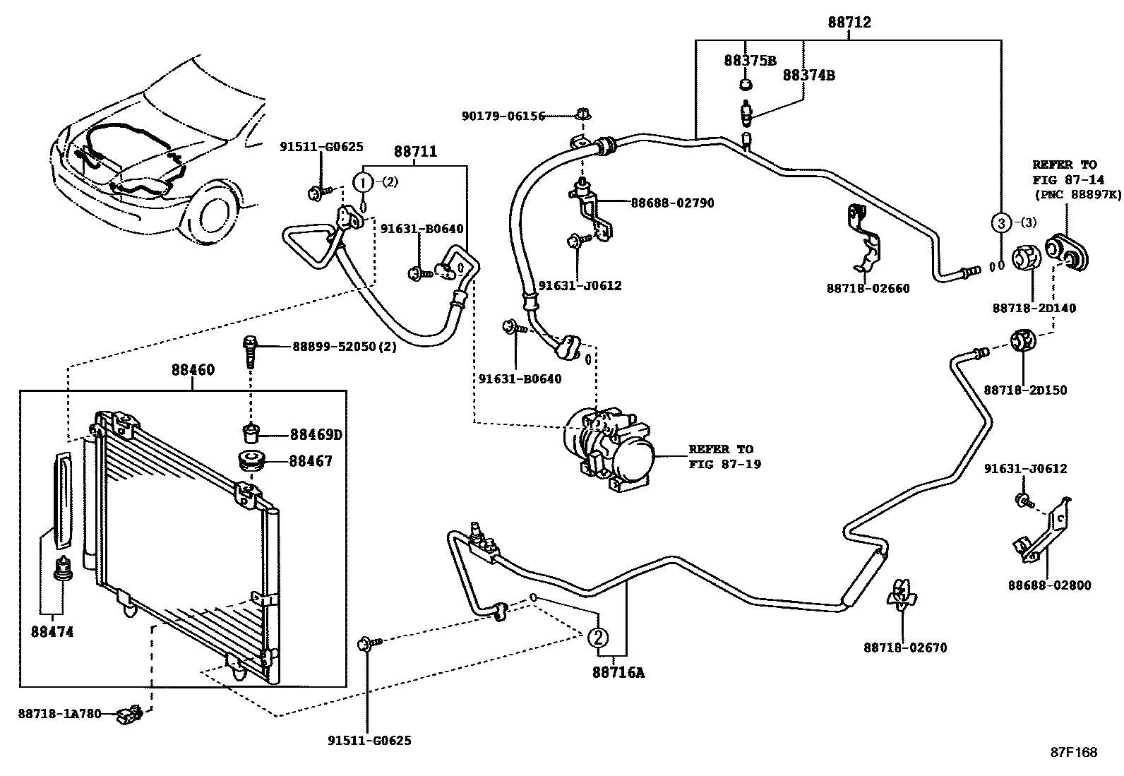 Toyota COROLLA Heating & Air Conditioning - Cooler Piping EPC diagram — 87F168