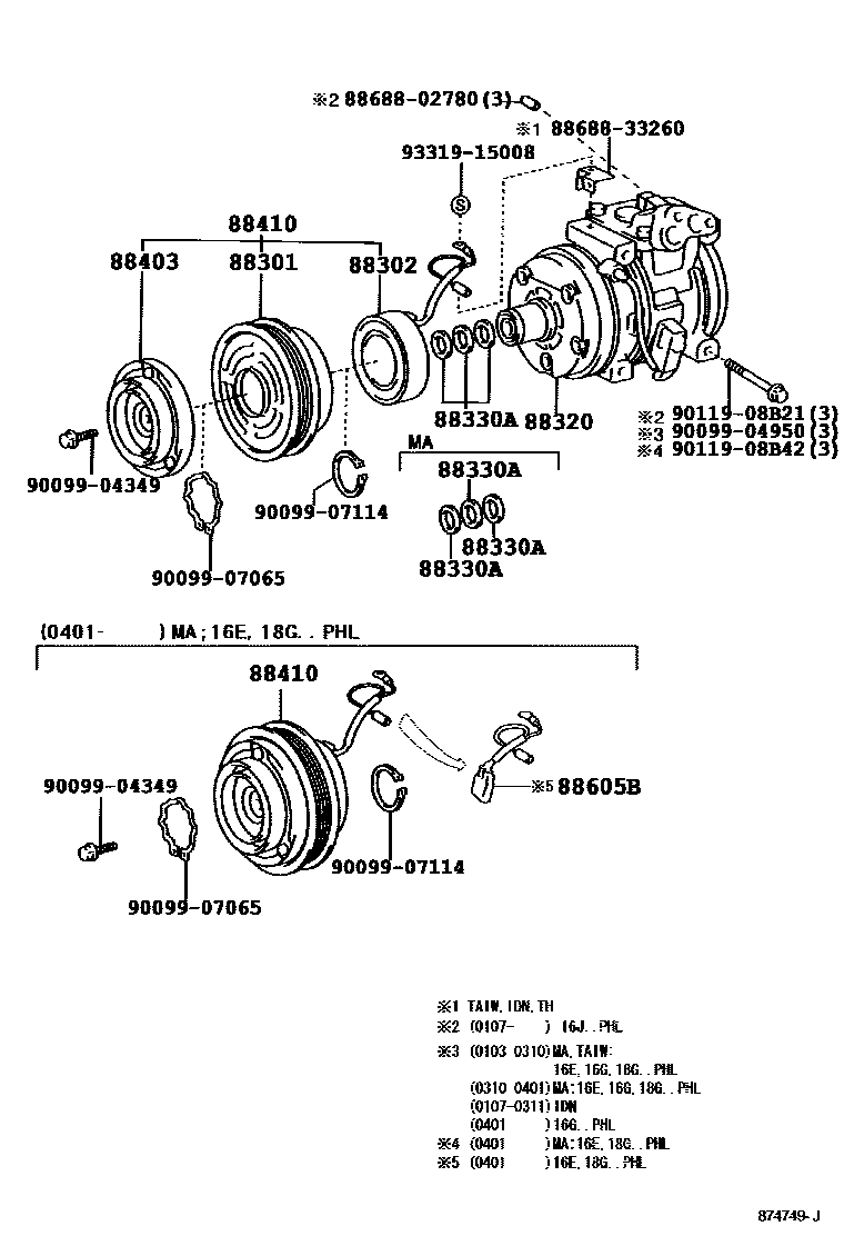 Toyota COROLLA Heating & Air Conditioning - Compressor EPC diagram — 874749J