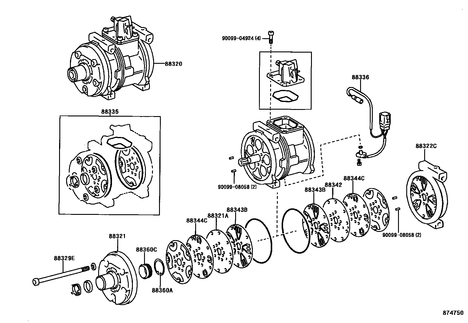 Toyota COROLLA Heating & Air Conditioning - Compressor EPC diagram — 874750
