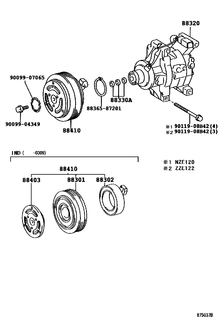 Toyota COROLLA Heating & Air Conditioning - Compressor EPC diagram — 875037B