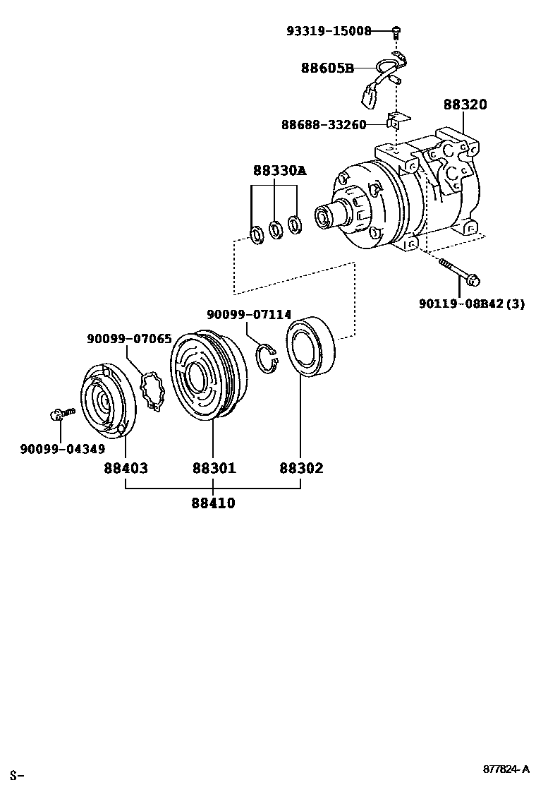 Toyota COROLLA Heating & Air Conditioning - Compressor EPC diagram — 877824A