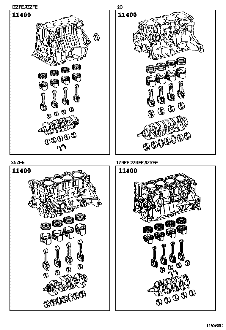 Toyota COROLLA Short Block Assembly EPC diagram — 115260C
