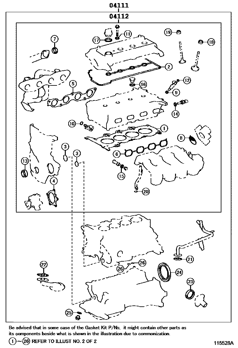 Toyota COROLLA Engine Overhaul Gasket Kit EPC diagram — 115528A