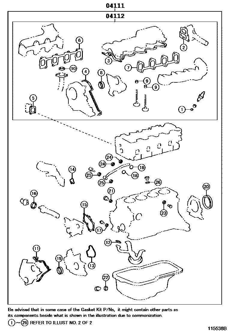 Toyota COROLLA Engine Overhaul Gasket Kit EPC diagram — 115538B