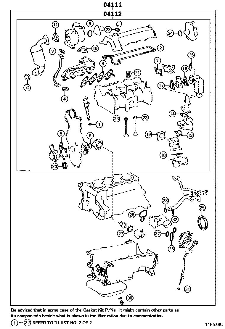 Toyota COROLLA Engine Overhaul Gasket Kit EPC diagram — 116478C
