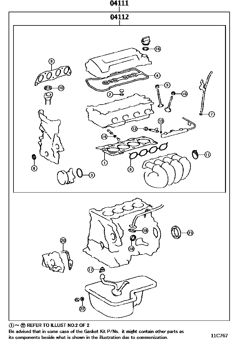 Toyota COROLLA Engine Overhaul Gasket Kit EPC diagram — 11C767