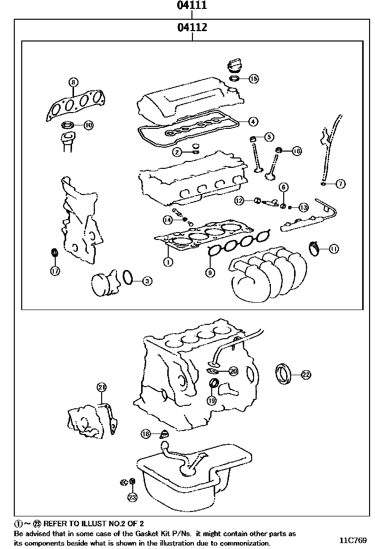 Toyota COROLLA Engine Overhaul Gasket Kit EPC diagram — 11C769