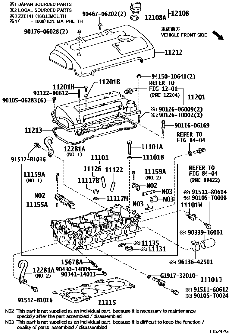 Toyota COROLLA Cylinder Head EPC diagram — 115242G