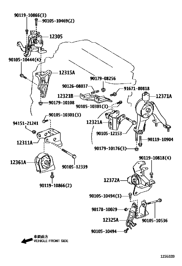 Toyota COROLLA Engine Mounting EPC diagram — 115532B