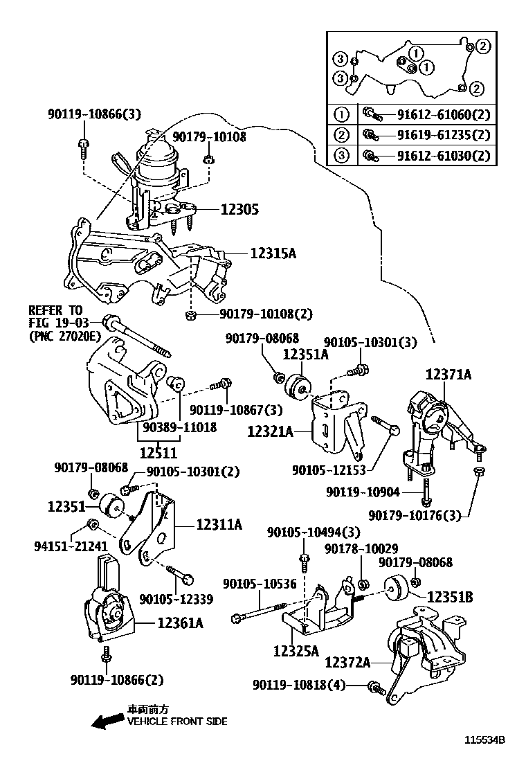 Toyota COROLLA Engine Mounting EPC diagram — 115534B
