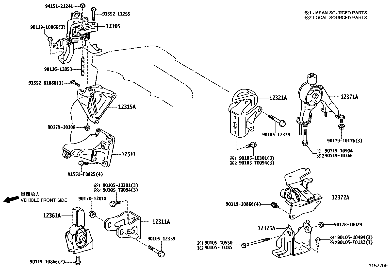 Toyota COROLLA Engine Mounting EPC diagram — 115770E