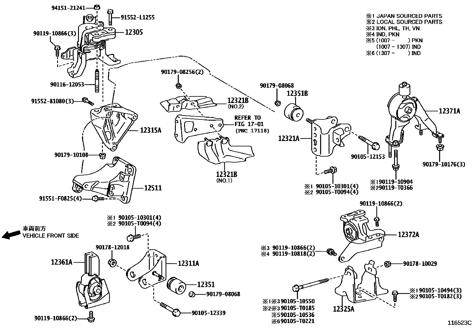 Toyota COROLLA Engine Mounting EPC diagram — 116523C