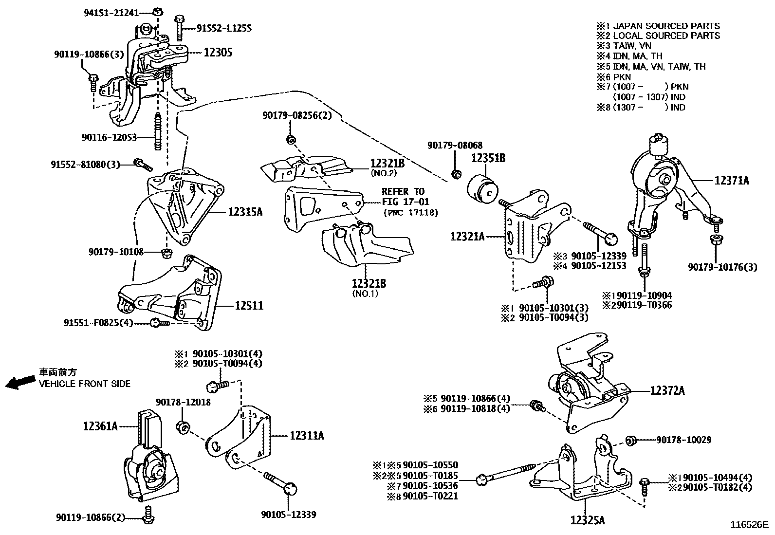 Toyota COROLLA Engine Mounting EPC diagram — 116526E