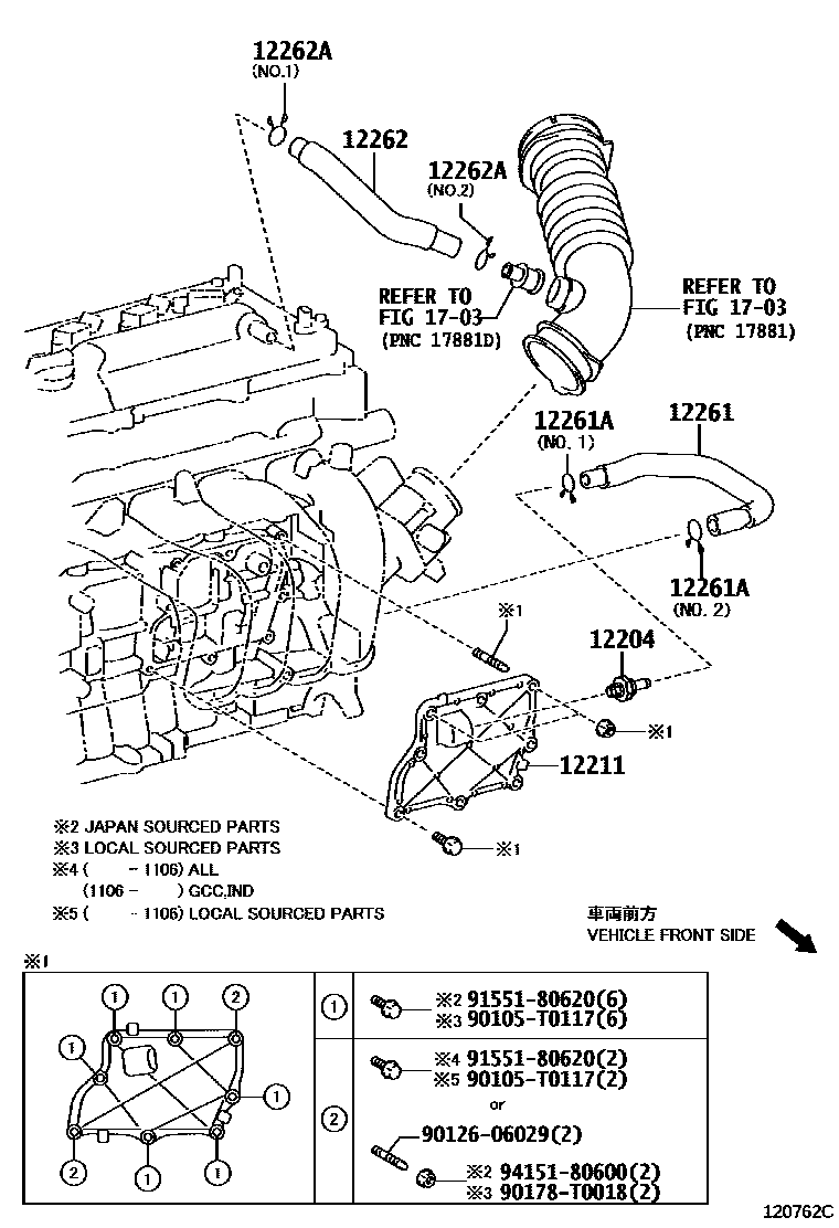 Toyota COROLLA Ventilation Hose EPC diagram — 120762C