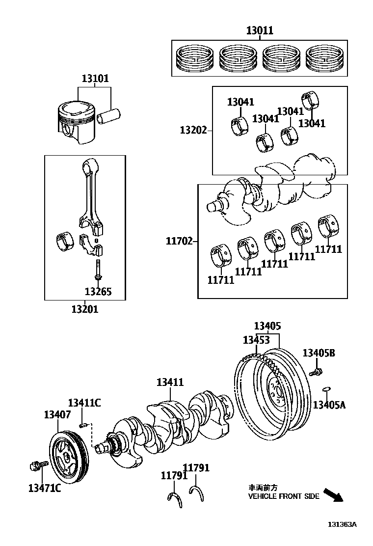 Toyota COROLLA Crankshaft & Piston EPC diagram — 131363A