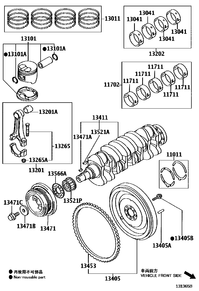 Toyota COROLLA Crankshaft & Piston EPC diagram — 131365B