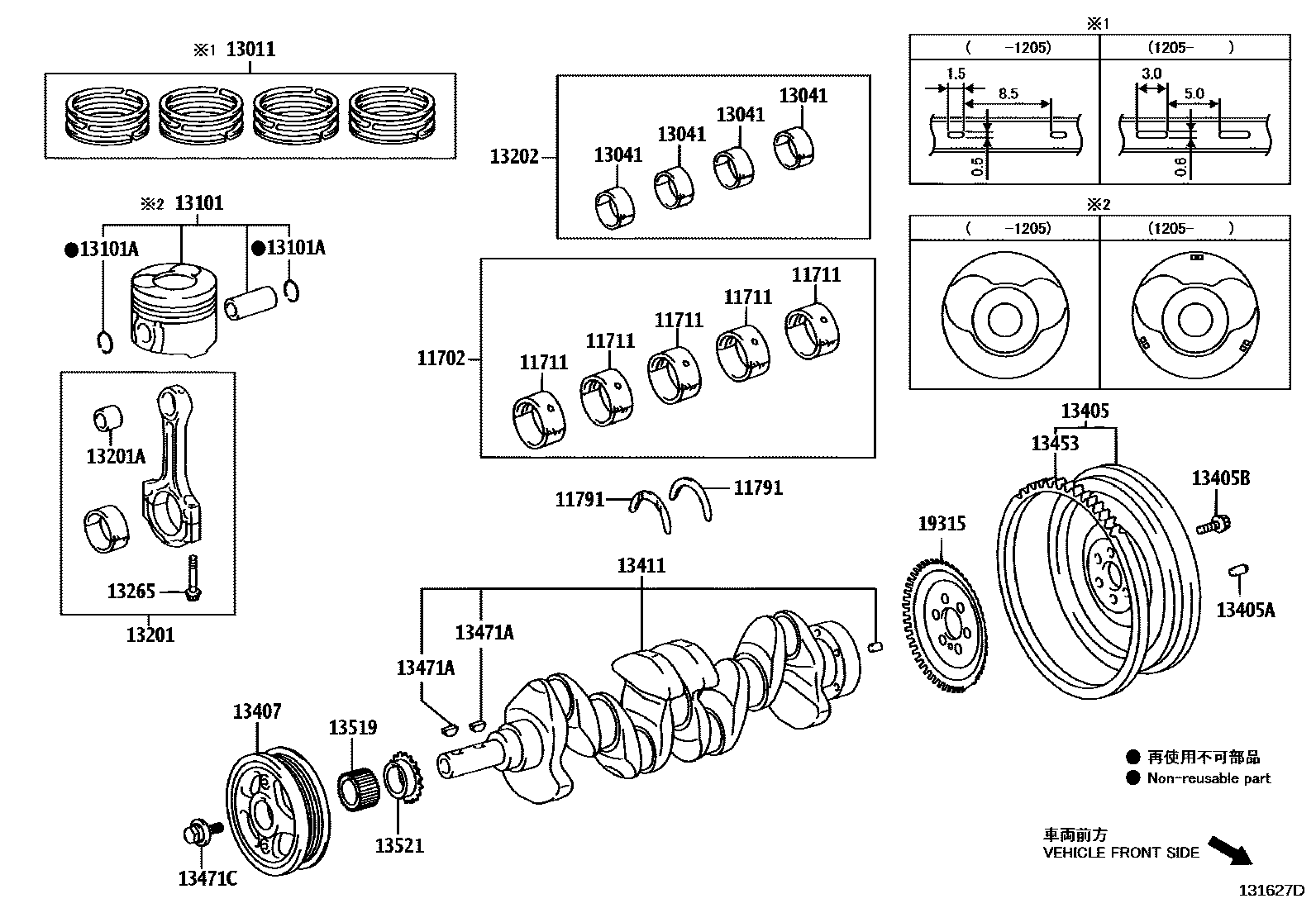 Toyota COROLLA Crankshaft & Piston EPC diagram — 131627D