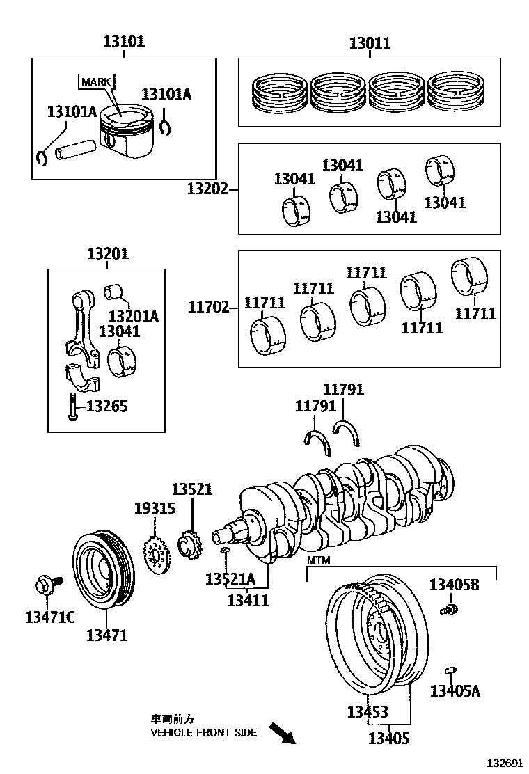 Toyota COROLLA Crankshaft & Piston EPC diagram — 132691