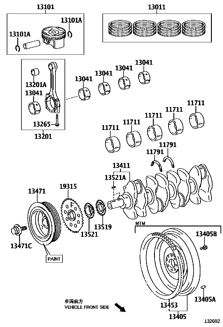 Toyota COROLLA Crankshaft & Piston EPC diagram — 132692