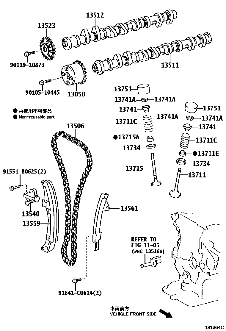 Toyota COROLLA Camshaft & Valve EPC diagram — 131364C