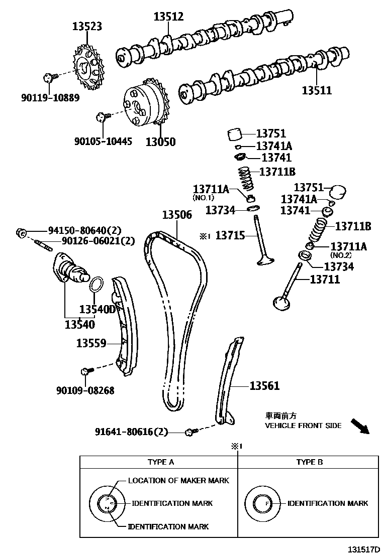 Toyota COROLLA Camshaft & Valve EPC diagram — 131517D