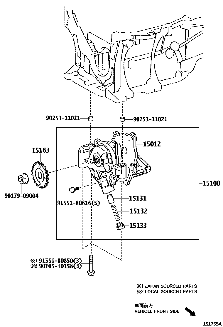 Toyota COROLLA Engine Oil Pump EPC diagram — 151755A