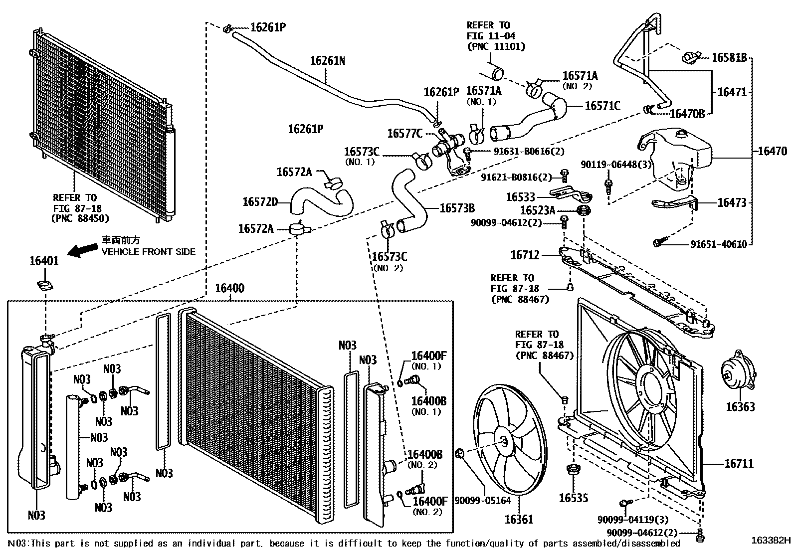 Toyota COROLLA RADIATOR & WATER OUTLET EPC diagram — 163382H
