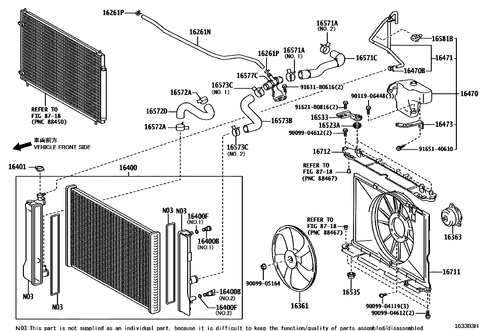 Toyota COROLLA RADIATOR & WATER OUTLET EPC diagram — 163383H
