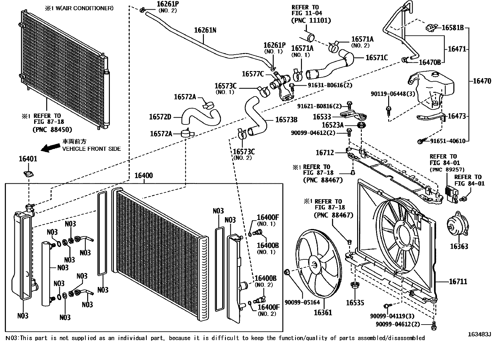 Toyota COROLLA RADIATOR & WATER OUTLET EPC diagram — 163483J