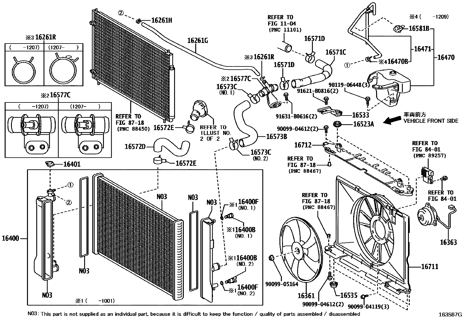 Toyota COROLLA RADIATOR & WATER OUTLET EPC diagram — 163587G
