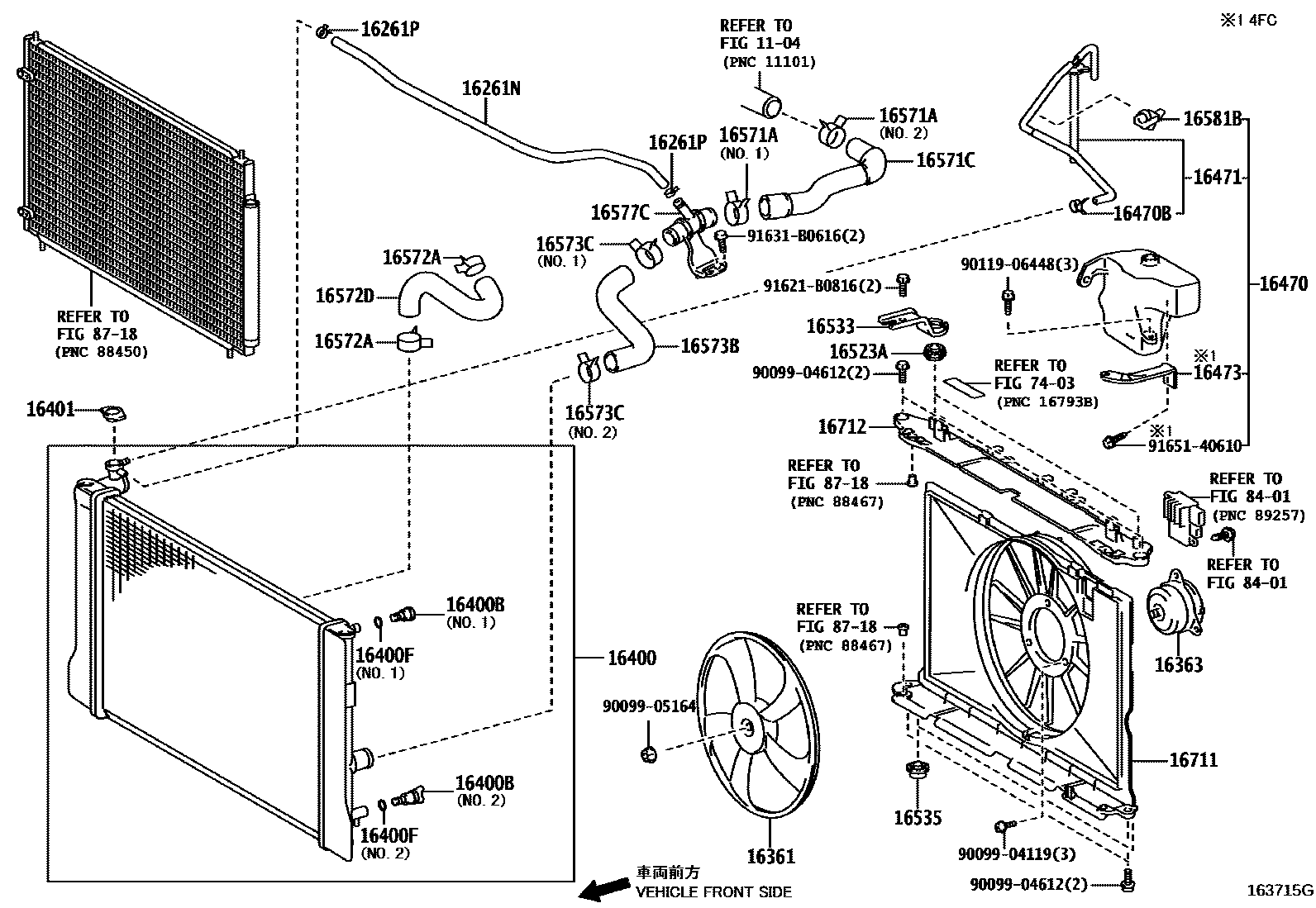 Toyota COROLLA RADIATOR & WATER OUTLET EPC diagram — 163715G